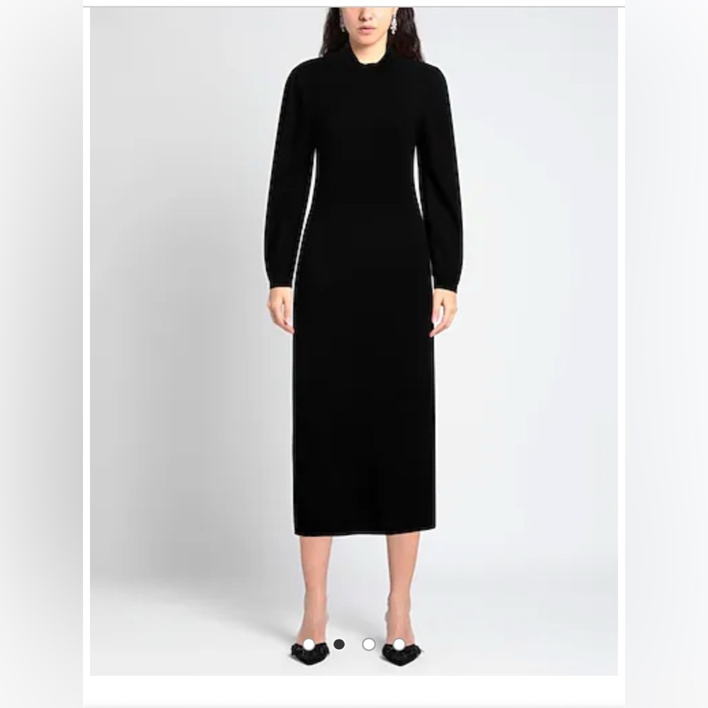 Ba&sh  Felicity Wool Balloon Sleeve Mock Neck Midi Sweater Dress Black Large